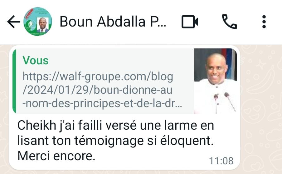Je rends hommage au PM Boun Abdallah Dionne. Reposez en paix. C'est un honneur aujourd'hui de relire ce message touchant suite au texte que j'avais fait sur vous : walf-groupe.com/blog/2024/01/2…