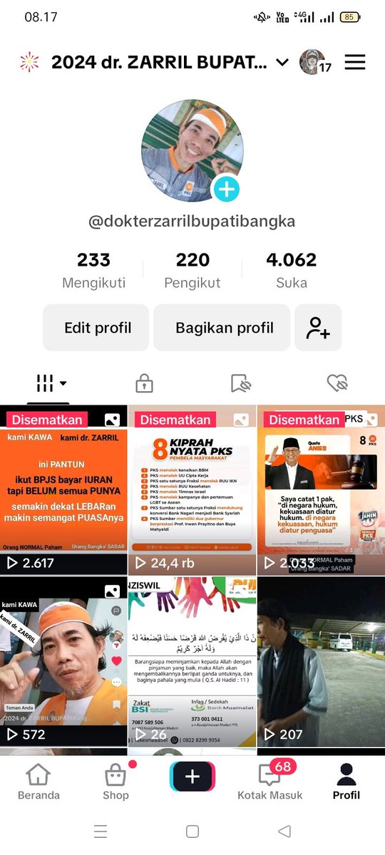 SAHABAT-sahabat terCINTA, apa KABAR hari ini? Mohon FOLLOW akun TikTok saya yang baru @dokterZARRILbupatiBangka agar SEGERA bisa LIVE minimal 1.000 followers MAKASI banyak semuanya Orang NORMAL Paham Urang Bangka' SADAR kami KAWA kami dr. ZARRIL