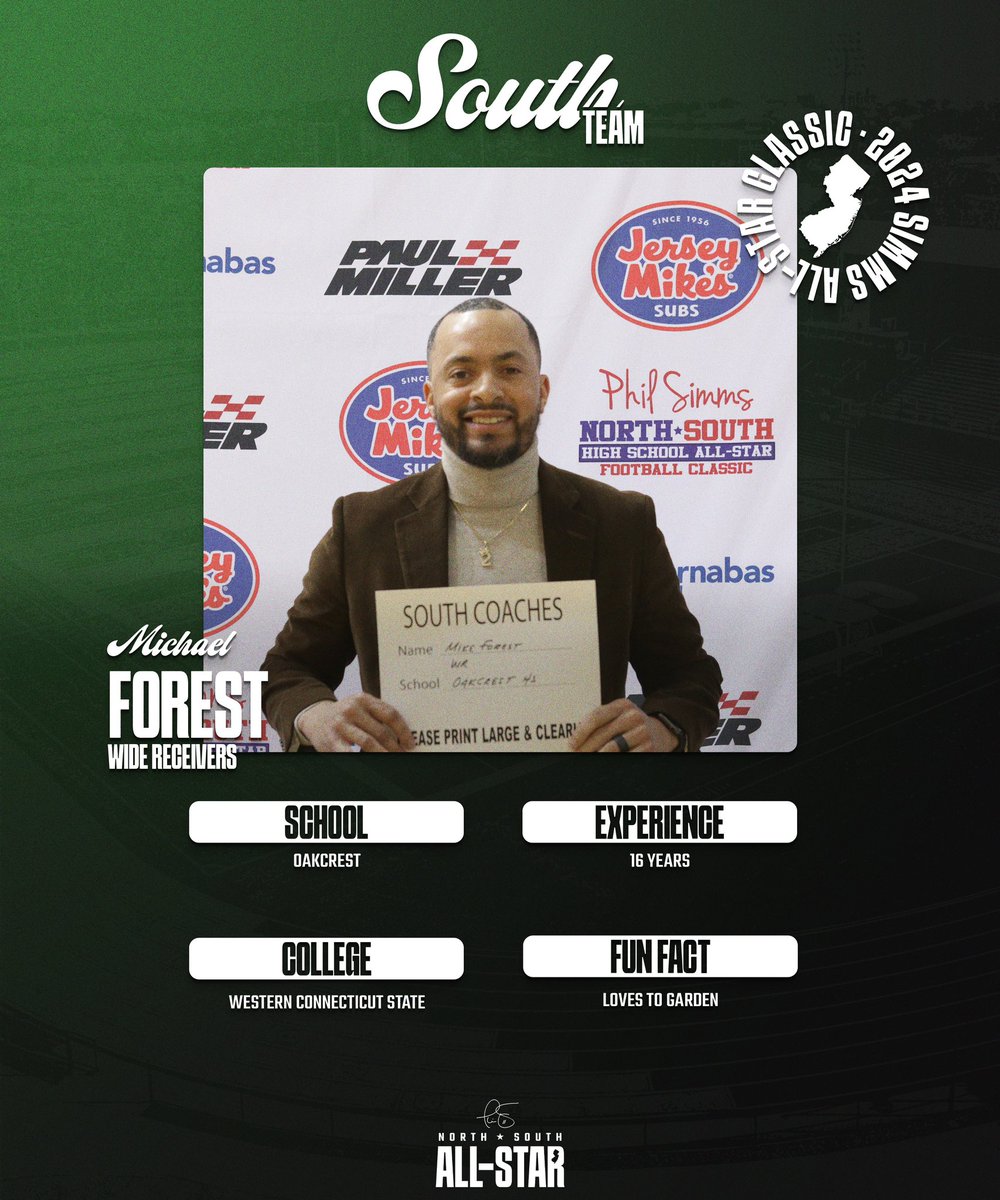 Meet the team: The South Team WR coming out from Oakcrest is bringing 16 years of experience to the table. Forest has been key in the uprising of the Oakcrest’s football program since taking over.