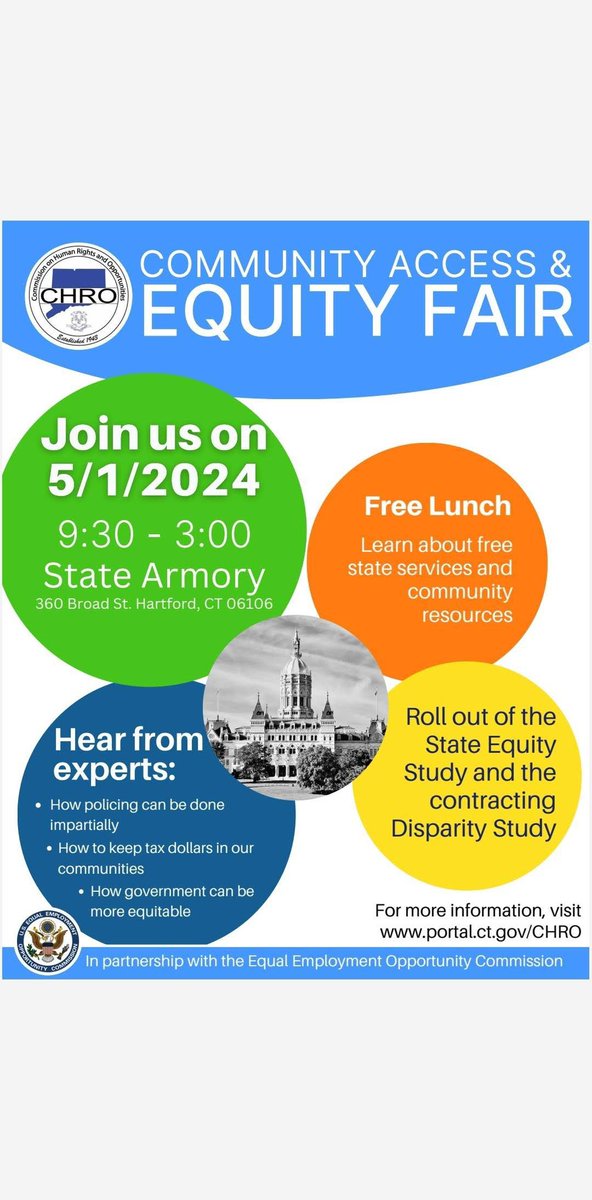 📢 Mark your calendars for May 1st! From 9:30AM to 3:00PM, come to the State Armory for the Community Access &amp; Equity Fair. Come learn about free state services and community resources. See you there! #CommunityFair #AccessAndEquity