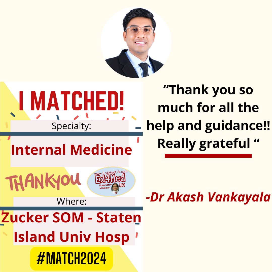 Congrats #Match2024 doctors!

If you want to be featured in #Match2025, contact me today!

#Match2024 #ECFMG  #IMG #ResidencyInterview #residency #USMLE #Personalstatement #Match2025