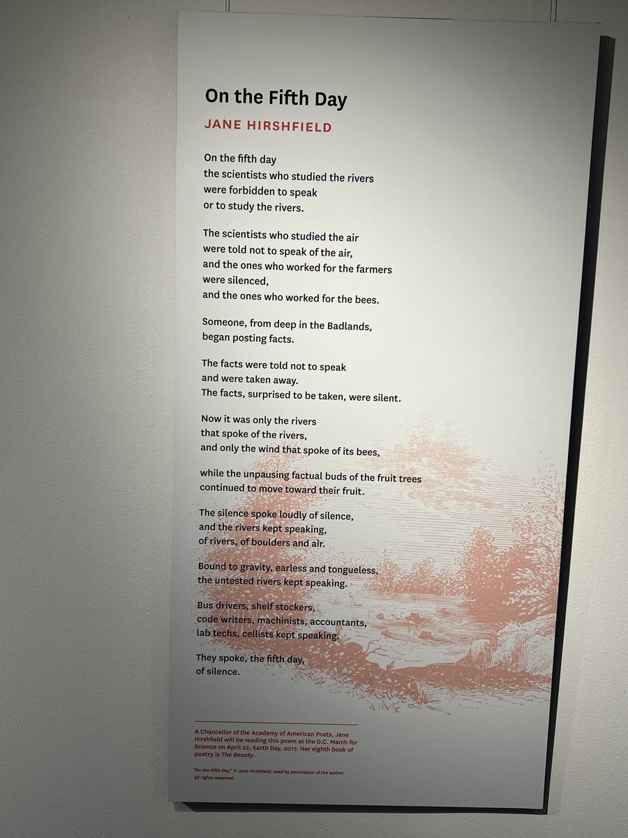 An amazing poem hanging in the hallways of National Academy of Science ⁦@theNASEM⁩ by Jane Hirshfield for March for Science in 2017 written to protest anti-science, anti-fact disposition of the then American administration.