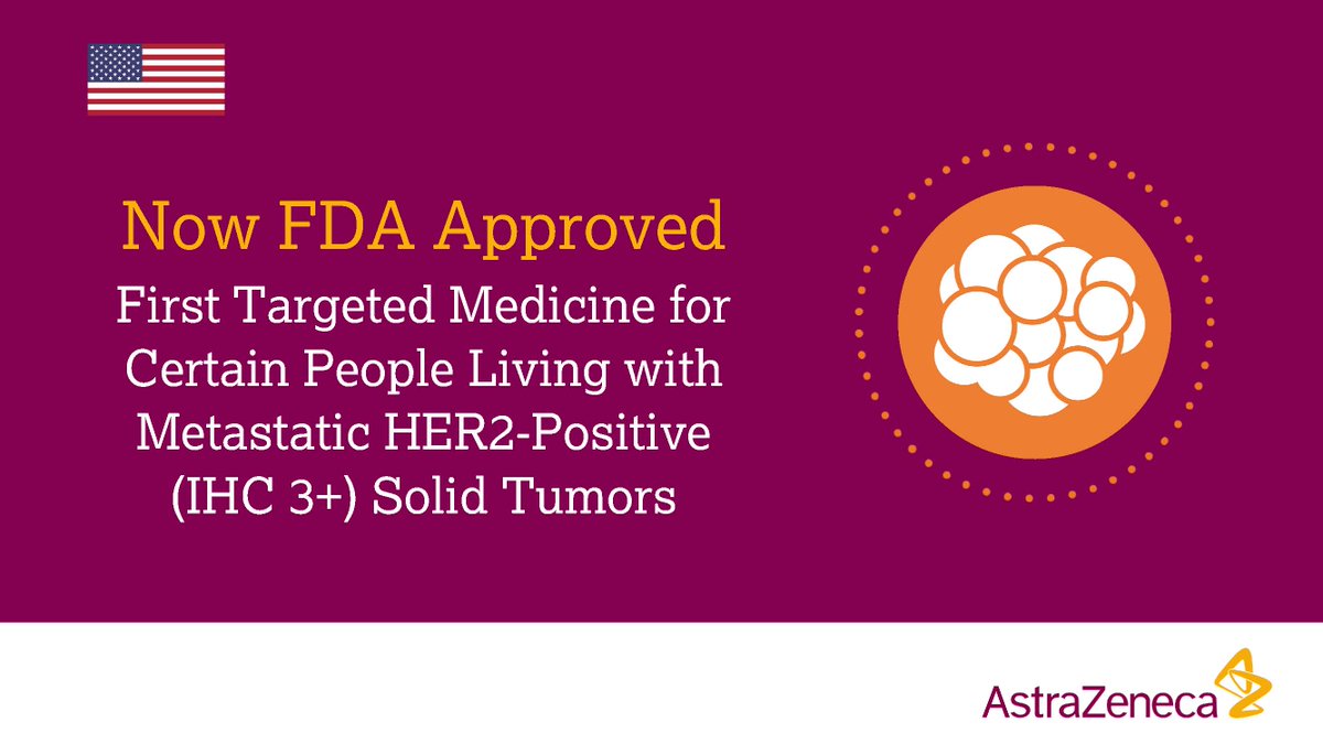 AstraZenecaUS's tweet photo. Today, in collaboration with @DaiichiSankyoUS, we announced the @US_FDA accelerated approval of the first targeted medicine for the treatment of certain people living with metastatic HER2-positive (IHC 3+) cancers. Learn more:  https://t.co/C9M4hy5URs #AZUS https://t.co/2gSwy71X76
