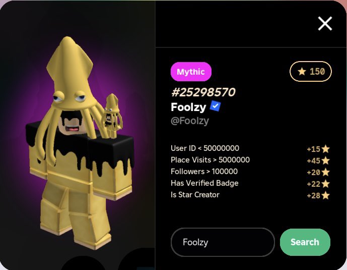 SquidMagicYT's tweet photo. I’d like to know if anyone has a higher star rating than 150 in Hazem’s Player RNG #roblox #playerrng #hazem https://t.co/XuKMeaRIon