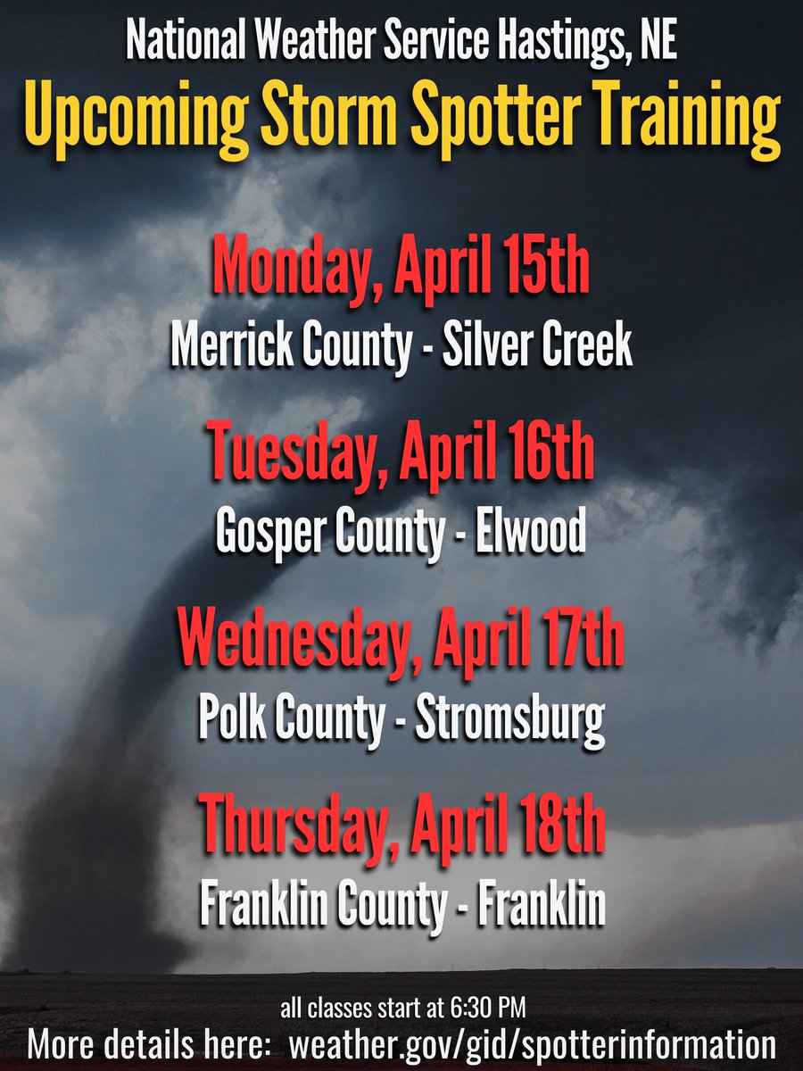 Here is a quick look ahead to Storm Spotter Talks for next week. The full schedule can be found at weather.gov/gid/SpotterInf…