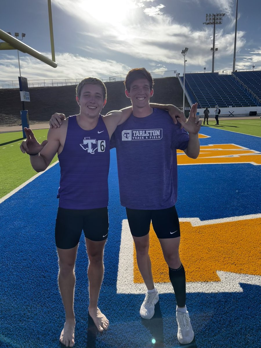 After never even training for most of these events, running hard Monday and Tuesday, and literally entered in last minute. These two are now #4 and #5 All-Time in Tarleton History in the Decathlon! Davi broke 6k barrier with 6082 and Kyler battled through injuries finishing 5658