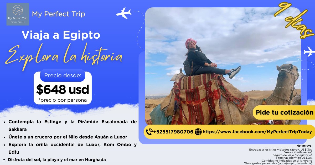 MyPerfectrip's tweet image. ✈️ Cotizaciones y reservas: @MyPerfectTrip

💬 WhatsApp: wa.me/message/ZLKIC3… 

•Divide tus pagos
Paga cantidades más pequeñas cada dos semanas hasta tu salida.

•Sin intereses ni comisiones adicionales