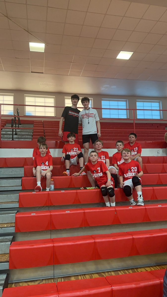 RedHawkVB's tweet photo. #Program guys giving some advice to the youngsters during our opening rounds 🤝🤝 5th and 6th Graders crushing it today!! #RedHawkInvite🏆 https://t.co/vemnHTCX5Z