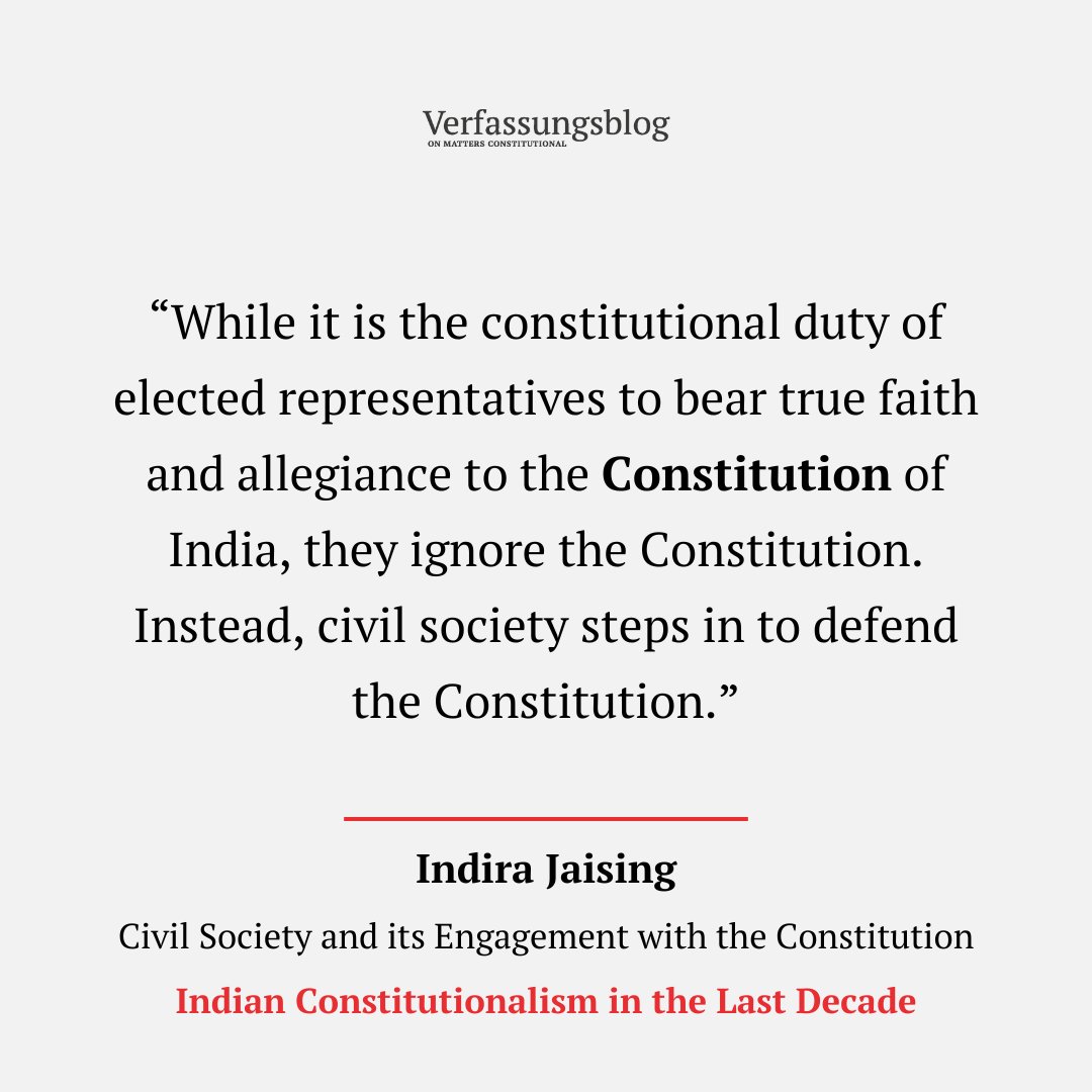 'A combination of these developments has resulted in a situation in which allegiance to “culture” overrides allegiance to the Constitution' INDIRA JAISING (@IJaising) on criminalizing advocacy - and the role of civil society in defending the Constitution. verfassungsblog.de/civil-society-…