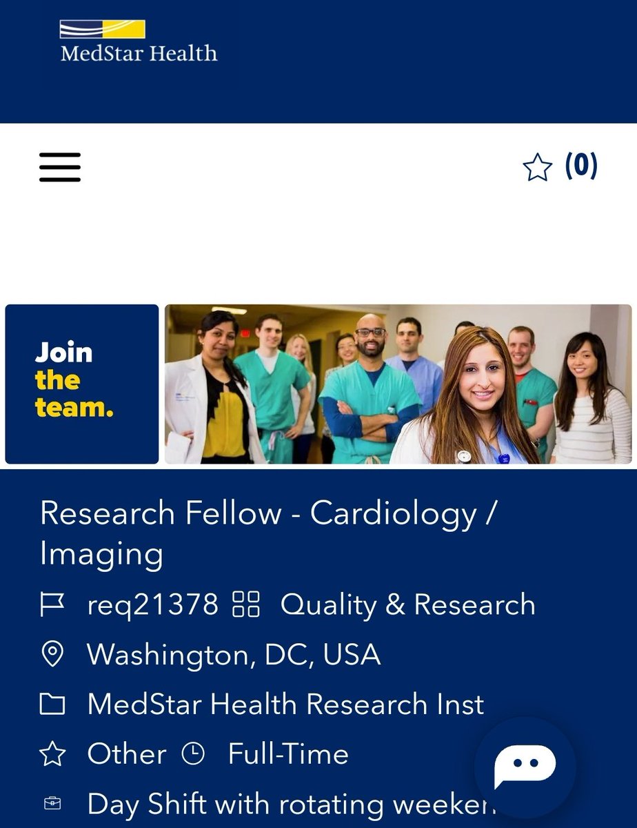 🚨 Research Position 🚨

⚕️Research Fellow, Cardiology 
🏥 MedStar Health

Apply here 👇🏼careers.medstarhealth.org/global/en/job/…

#imgmatch #MedEd #MedTwitter #MedStudentTwitter #IMG #IMGs #MatchDay #MATCH24 #MATCH25 #UnMatched