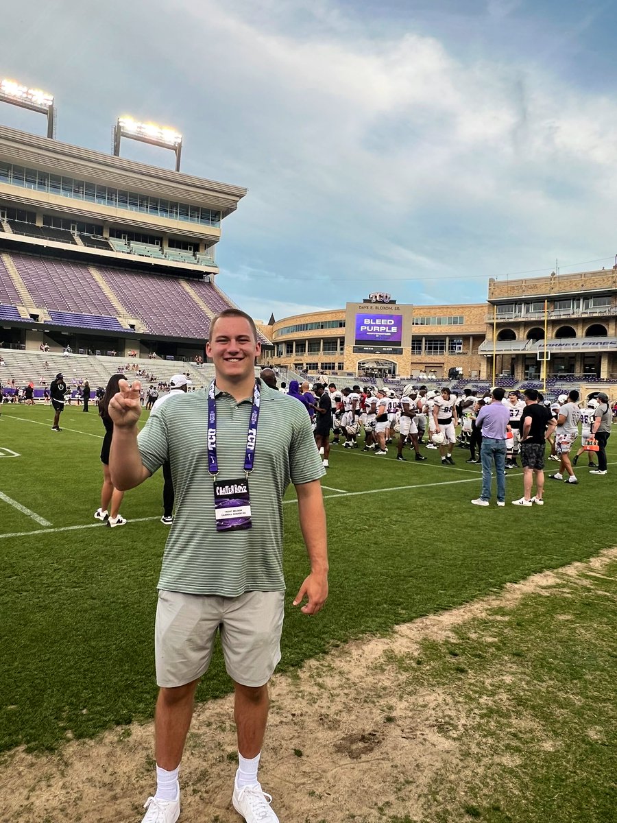 I had a great time tonight at a @TCUFootball practice! Thank you @DavidRobersond for the opportunity to come out! #gofrogs @coachrdodge @5qpLinepride @SLC_Recruiting @CoachRickerOL @CoachSonnyDykes