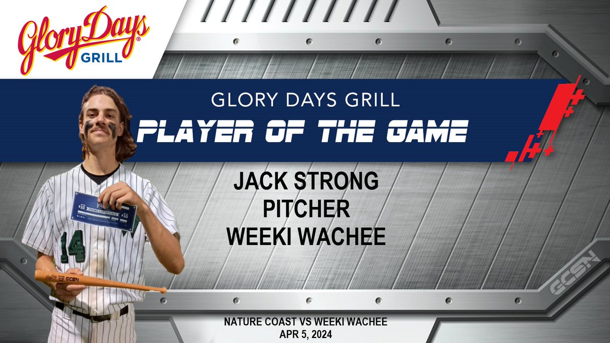 Gulf Coast Sports Network would like to congratulate Jack Strong for being named the Glory Days Player of the Game on our Apr 5, 2024 broadcast! Full replay on our YT channel! @JackStr26379354 @WWHSHORNETSPORT @WWHS_baseball @HernandoCo_Ath @RoryMarchido #baseball #hsbaseball
