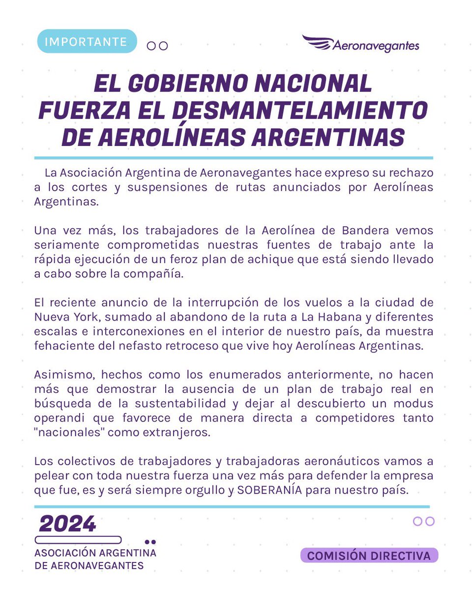 #aeronavegantes #AerolineasArgentinas  #desmantelamiento #aeronauticos #trabajadores #sindicato @Aerolineas_AR