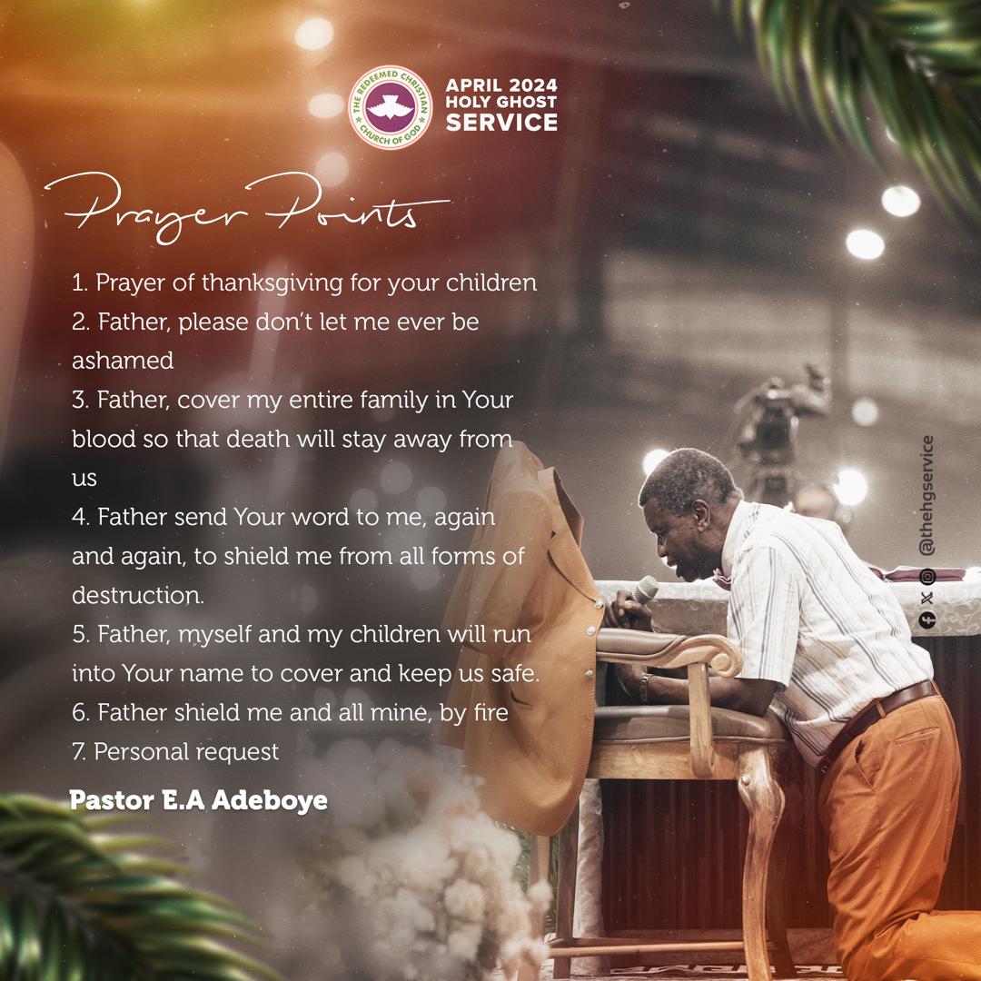 Prayer Points 1. Thanksgiving to the Almighty God for giving us these children and looking after them. If you don't have children yet, your thanksgiving will be an act of faith that by this time next year, you'll have your own children. 2. Father, don't let me ever be ashamed.