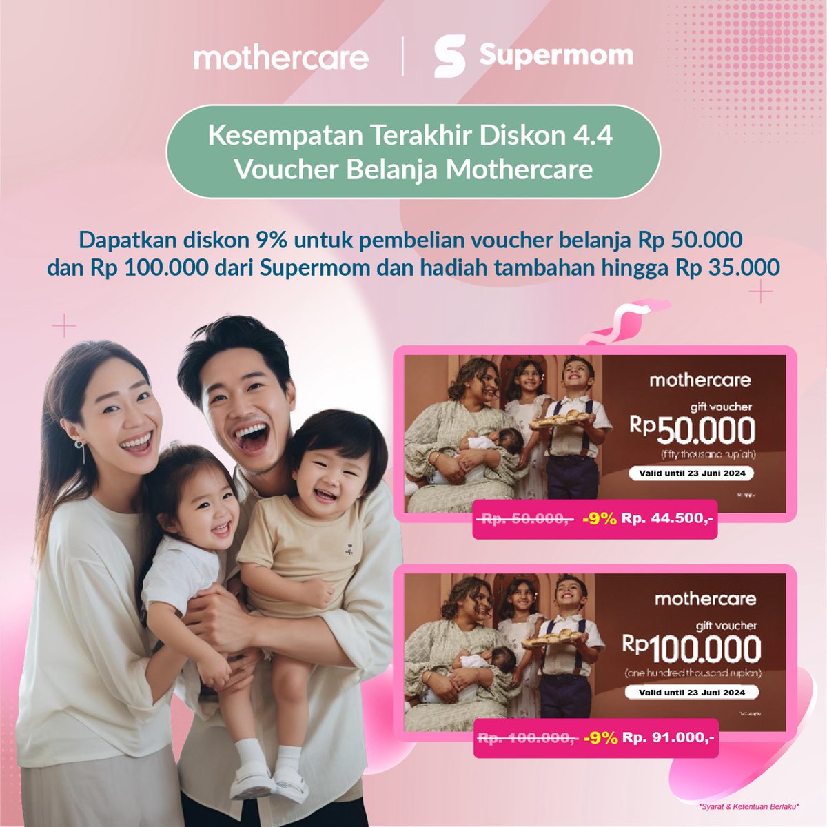 welovesupermom's tweet photo. Beli voucher belanja Mothercare di Supermom udah diskon masih dapet cashback voucher belanja Rp 100.000 jadi Rp 66rb aja????

Yuk beli di sini https://t.co/bCuPOokW9Y

Claim Cashbask di sini:  https://t.co/xO3mTgbHsz

#VoucherBelanja #VoucherDiskon #Mothercare #Supermom https://t.co/viPfYuaoWW