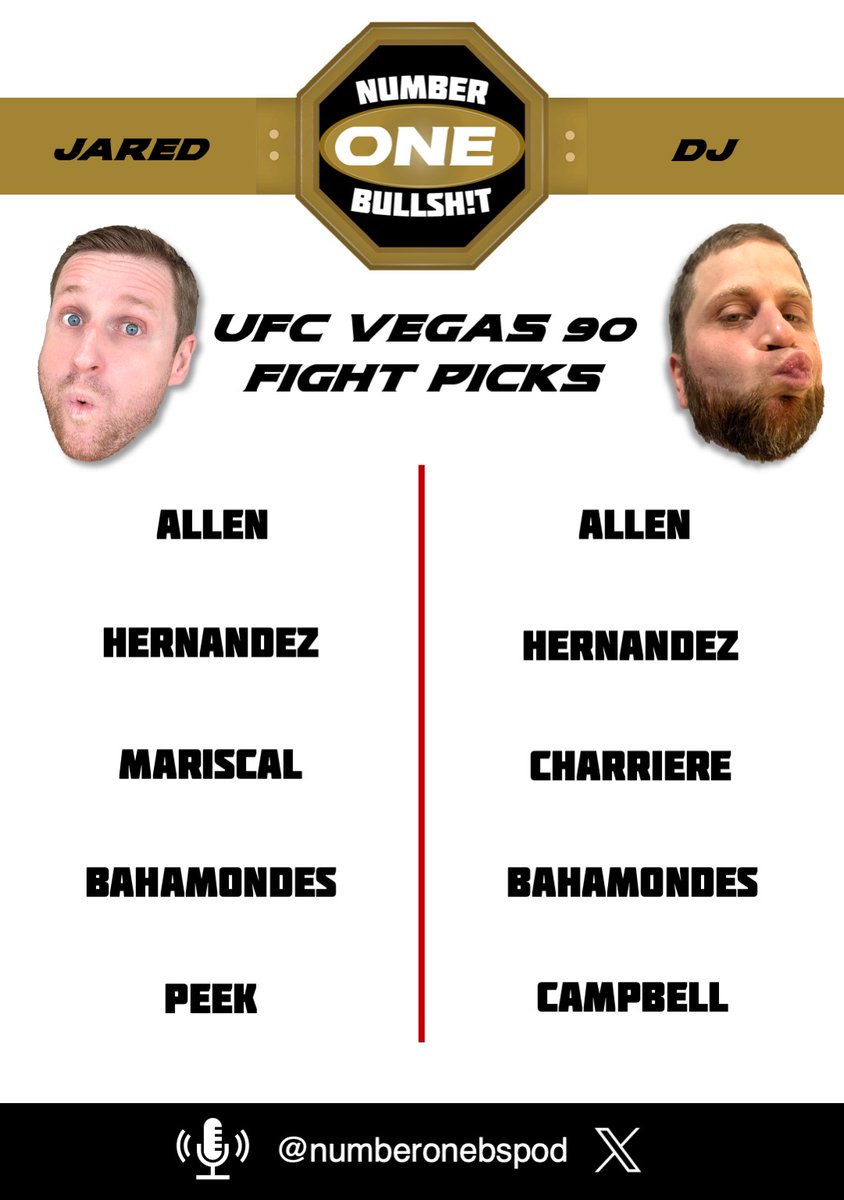 1st card of Season 2. We must acknowledge publicly that DJ is the far superior fight picker. #CleanSlate #UFCVegas90 #FightPicks