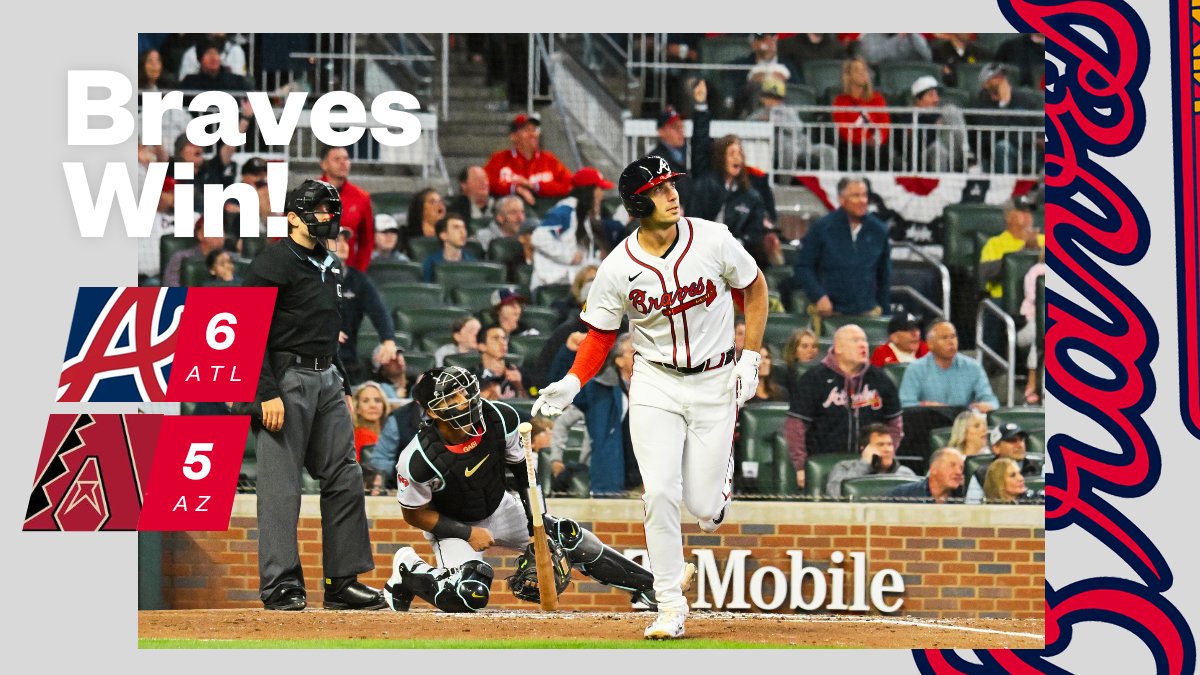 AJCsports's tweet image. Braves forced extras and win 6-5 over the Diamondbacks! The series continues tomorrow night at 7:20 PM. #BravesNation #BravesCountry