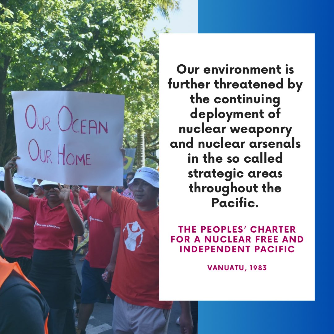 Thread: 
🧵For April, we spotlight the #AUKUS Security Pact &amp; #RarotongaTreaty. Pacific People stand firm: we demand #NewClearWays, not nuclear weapons, testing, wastewater dumping, or submarines‼️(1/4)

#NuclearFreePacific #NuclearJustice #NukeFreeFridays