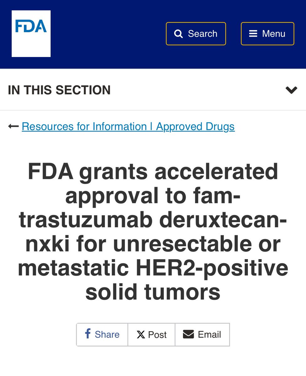 🚨Another Tissue agonistic approval🌟 FDA grants accelerated approval for TDxD in solid tumours with IHC 3+ with metastatic disease and no acceptable alternative treatment options 👉Impressive ORR around 50% for all tumours @SuyogCancer @BijoyTelivala @dr_yakupergun