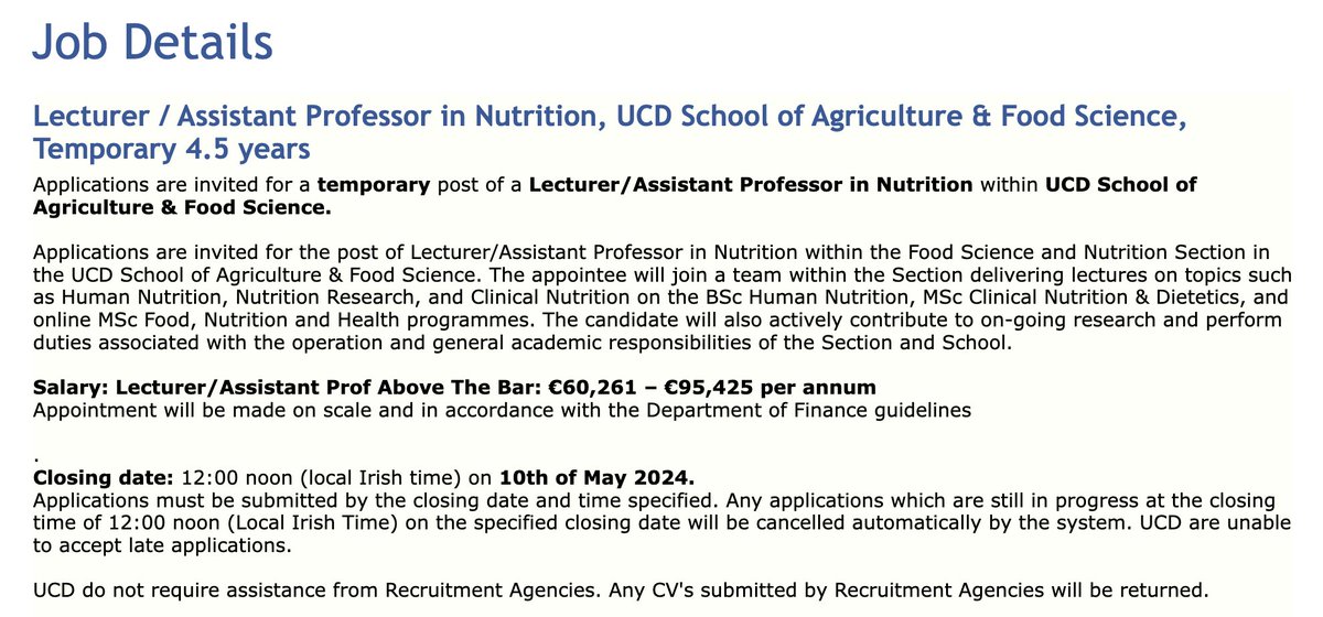 We have an exciting opportunity to join the Food & Nutrition group in UCD! Apply for position of Lecturer/Assistant Professor Nutrition. Details below and 👉 ucd.ie/workatucd/jobs/ - @ucddublin @ucdagfood @UCDFoodHealth @UCD_Research @UCD_CHAS #Jobs #jobfairy PLEASE SHARE