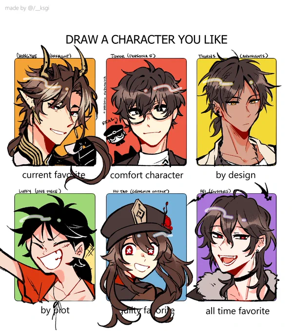 my real comfort character is raidou but i was struggling to draw him o<-<

im also aware of my dark hair + red combo taste (exception is thorns)... hu tao's my guilty pleasure bc i don't even touch genshin anymore LOL 