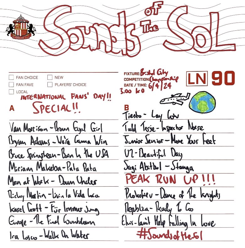 It’s an International Fans’ Day special #soundsofthesol with music featured from countries represented by fans today 🌎 ✈️ @SunderlandAFC