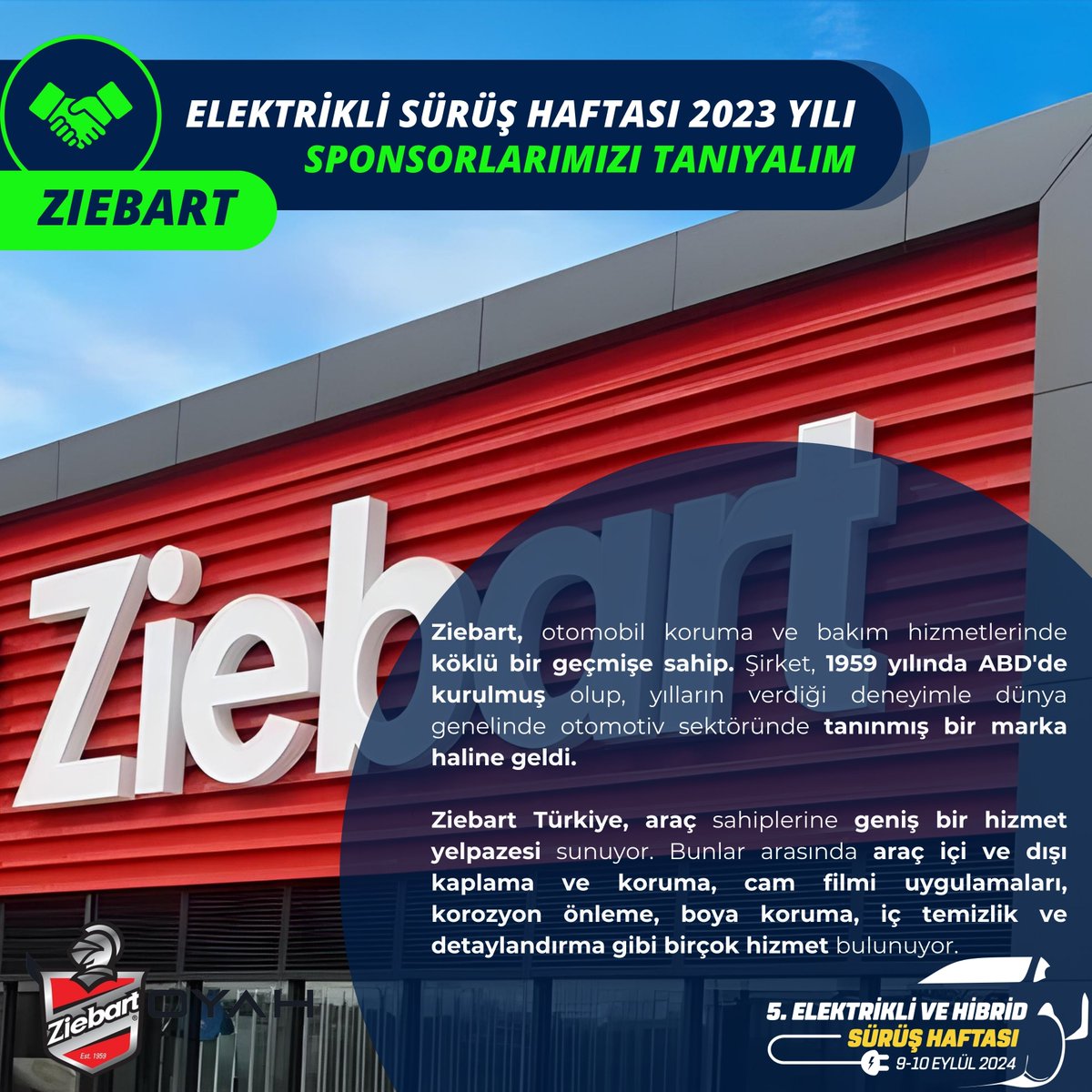 Ziebart Türkiye, araç sahiplerine geniş bir hizmet yelpazesi sunuyor. Bunlar arasında araç içi ve dışı kaplama ve koruma, cam filmi uygulamaları, korozyon önleme, boya koruma, iç temizlik ve detaylandırma gibi birçok hizmet bulunuyor. @ehcars #elektriklisürüşhaftası #ziebart