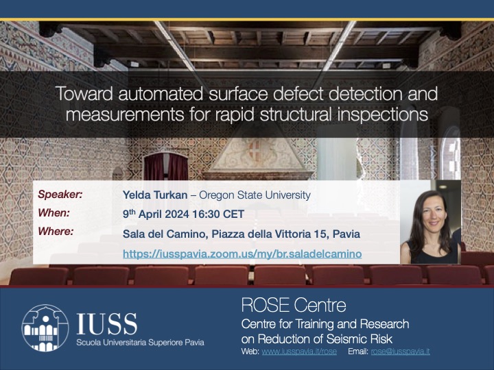 April 9th, 16:30 CET: Prof.<a href="/YeldaTurkan/">Yelda Turkan</a> will lead the ROSE Seminar on innovative structural inspection technologies at <a href="/IussPavia/">IUSS PAVIA</a> or online. Free registration now open. Zoom ➡️ iusspavia.zoom.us/my/br.saladelc…  #StructuralEngineering #ROSEseminar #seismicrisk