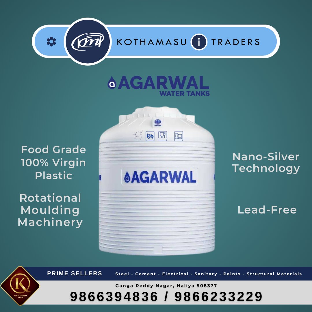 Kothamasuitrade's tweet photo. #agarwalwatertanks #storagetanks #water #multilayer #foodgrade #available with @Kothamasuitrade #Prime #sellers in #steel #cement #electrical #sanitary #paints #structuralmaterial one stop #shopping for all #construction #materials #bestforhome #durability #longlasting https://t.co/5APetRrDGI