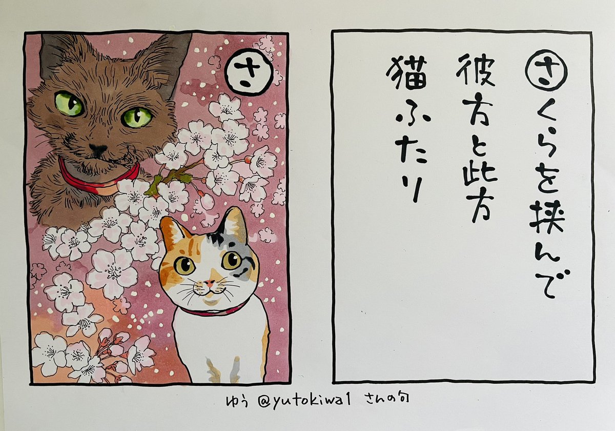 そろそろこんばんは
に、なってしまいました

#夜廻り猫カルタ
ゆう@yutokiwa1 さんの句
ありがとうございます。

桜の向こうにいるのは
見えなくなったあの人かもしれない
存在が現実でなくなるという
ちょっと理解し難い事象を
あっという間に咲いて散る桜が
何かつないでいるような

春
ご無事で 
