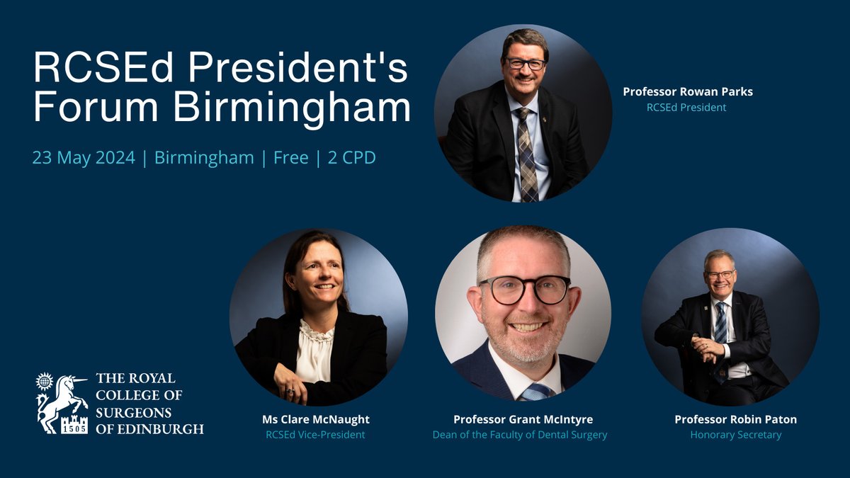 You are invited to join RCSEd President Rowan Parks and some of the RCSEd team at our upcoming President's Forum! The forum will look at key issues of interest across both surgery and dentistry.

Find out more and register here: tinyurl.com/cxjf5xue