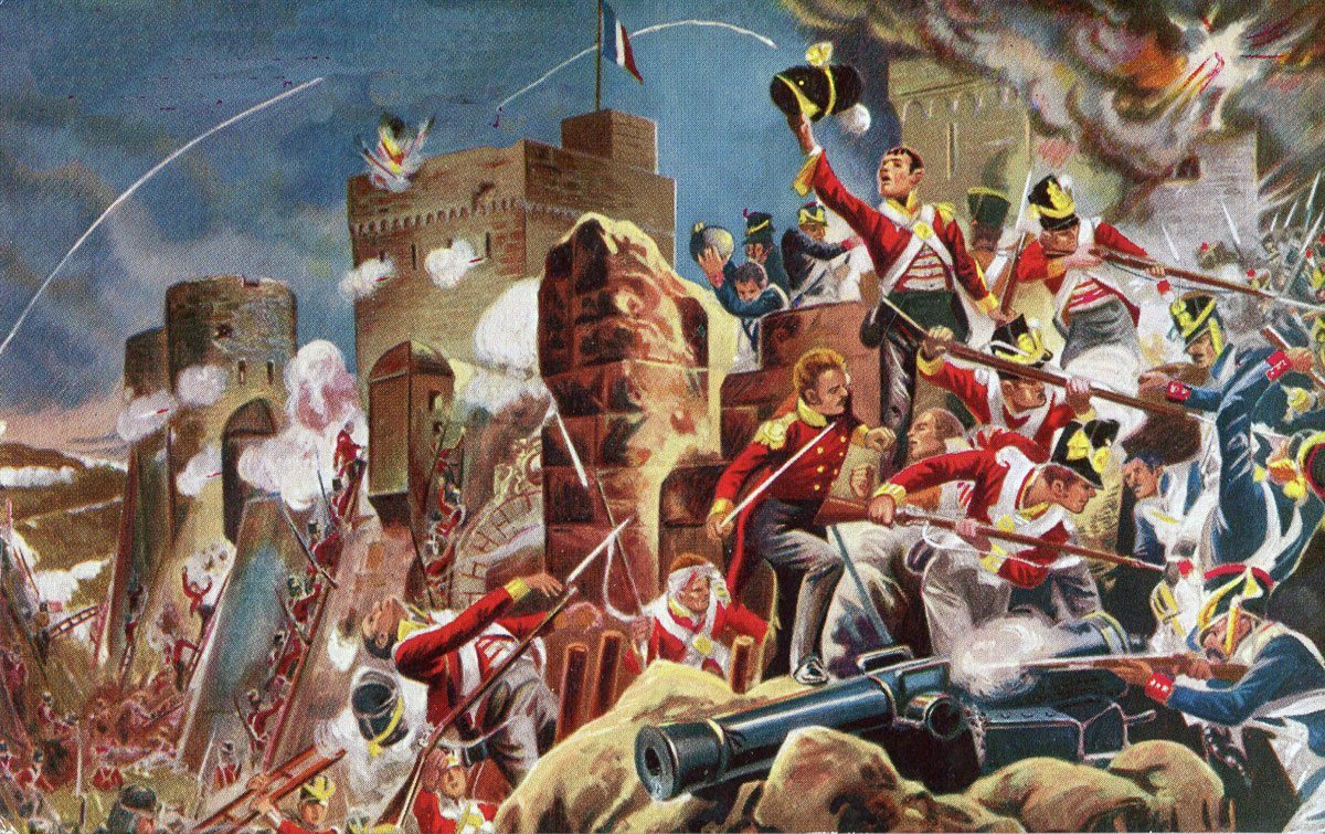 Badajoz was stormed #OnThisDay the evening of 6 April 1812.

3 breaches had been made between the end of March &amp; 5th April by 38 British guns, 14 additional howitzers widened these the day before.

The city was stormed by attacking each side &amp; breach simultaneously.