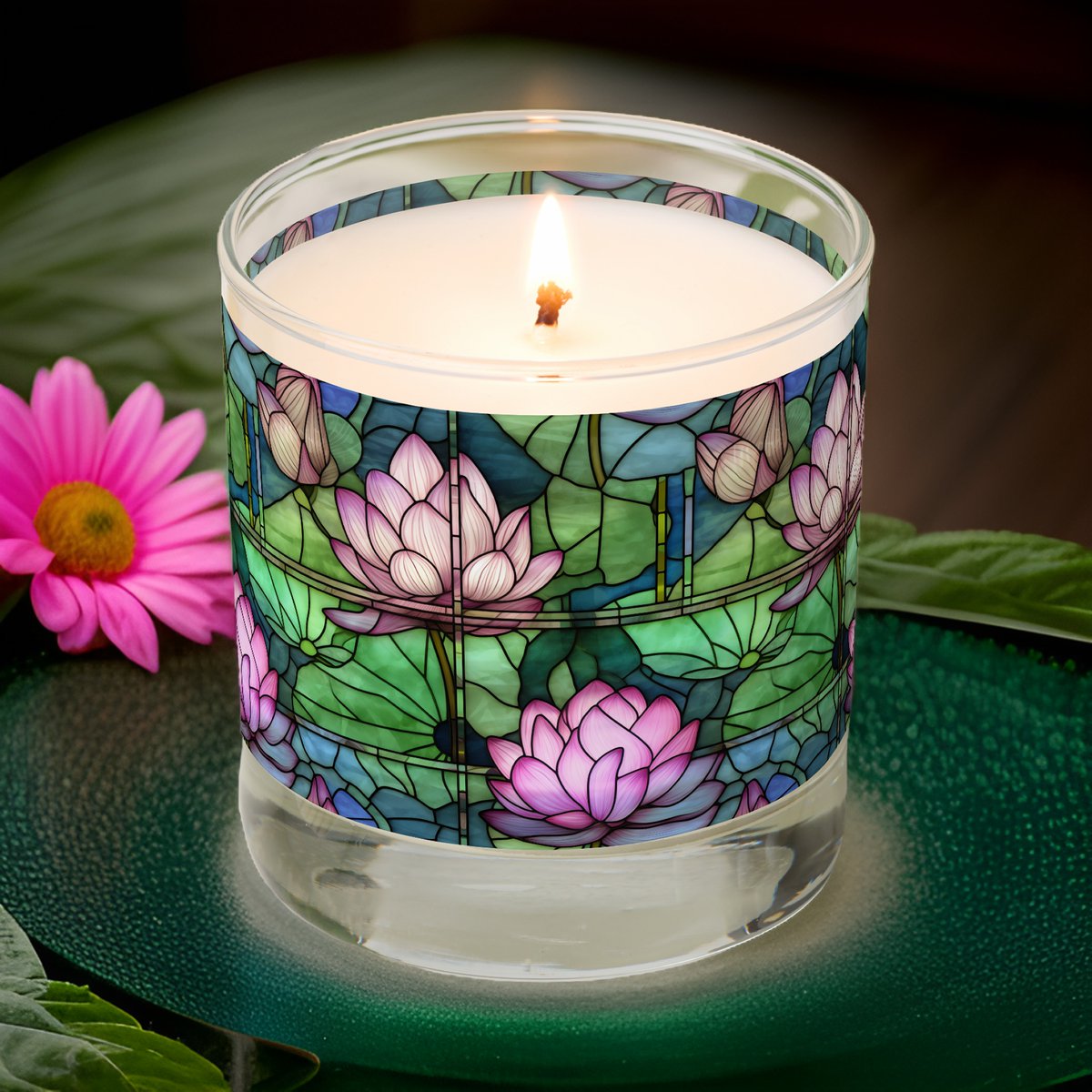 Elevate your ambiance with this stained glass lotus-designed candle. 🕯️🌸 #SereneGlow zazzle.com/stained_glass_… #Candle #lightupyourlife #decor #decorative #Lotus