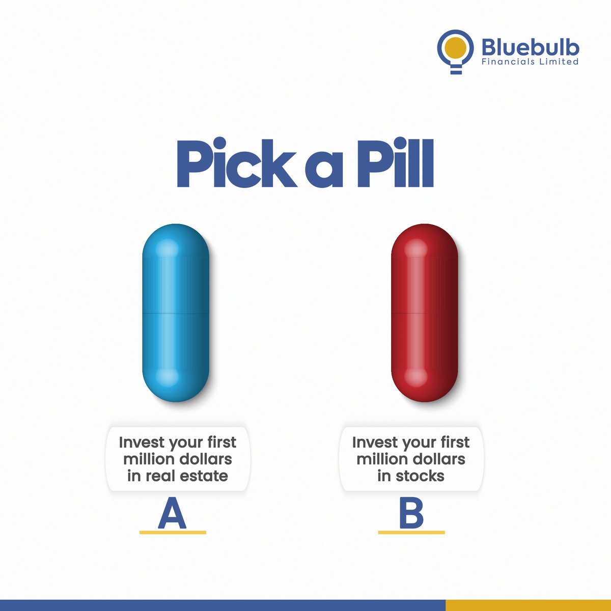 What is it going to be for you? Blue or Red?
Let’s have it in the comment section. Choose wisely!

#Bluebulb #MillennialMoney #Linkedin #InvestingSimplified