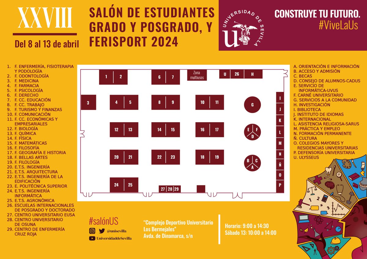 📢Quinto día del XXVIII Salón de Estudiantes, Grado y Posgrado, y Ferisport 2024 🟢¿Sabes cómo se escribe tu nombre en árabe? ¡Ven a vernos y @eeaaii_us te lo enseña! 🟡Conoce nuestro nuevo plan de estudios 📍Stand 1⃣9⃣ @FFilologiaUS #ArabeenlaUS #SalónUS #vivelaUS