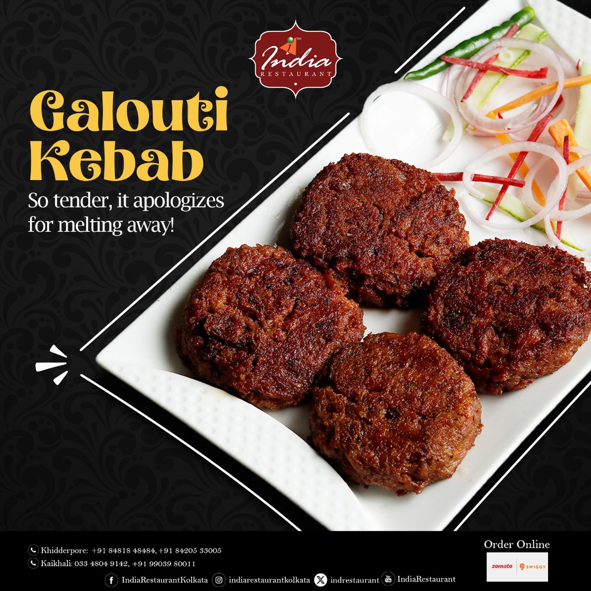 Experience exquisite flavors with Galouti Kebab. Delightfully tender, incredibly aromatic.

#IndiaRestaurant #KolkataRestaurants #IndianDelicacy #DeliciousDelights #DeliciousMeal #EatWithIndiaRestaurant #EatAtIndiaRestaurant #GaloutiKebab #FlavorfulBites