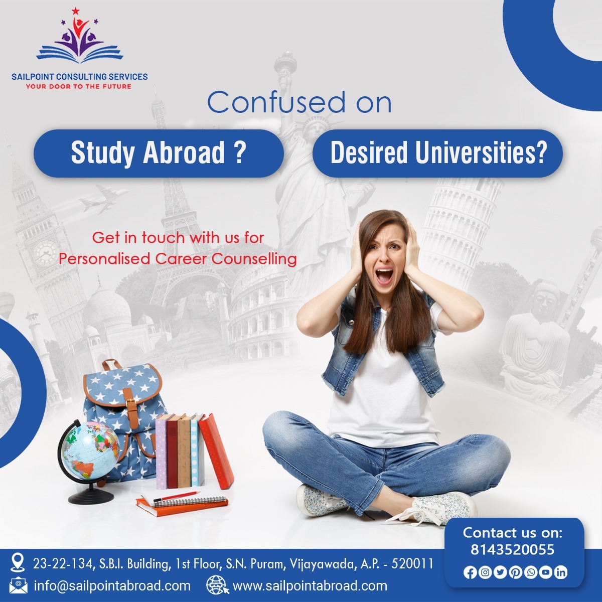 Confused on Study Abroad? Desired Universities?

#abroadstudies #sailpointconsultancy #sailpointconsultingservices #education #educationispower #abroad #studymotivation #consultingservices #studymotivation #study #abroadstudiesconsultants #abroadstudiesconsultancy #abroad
