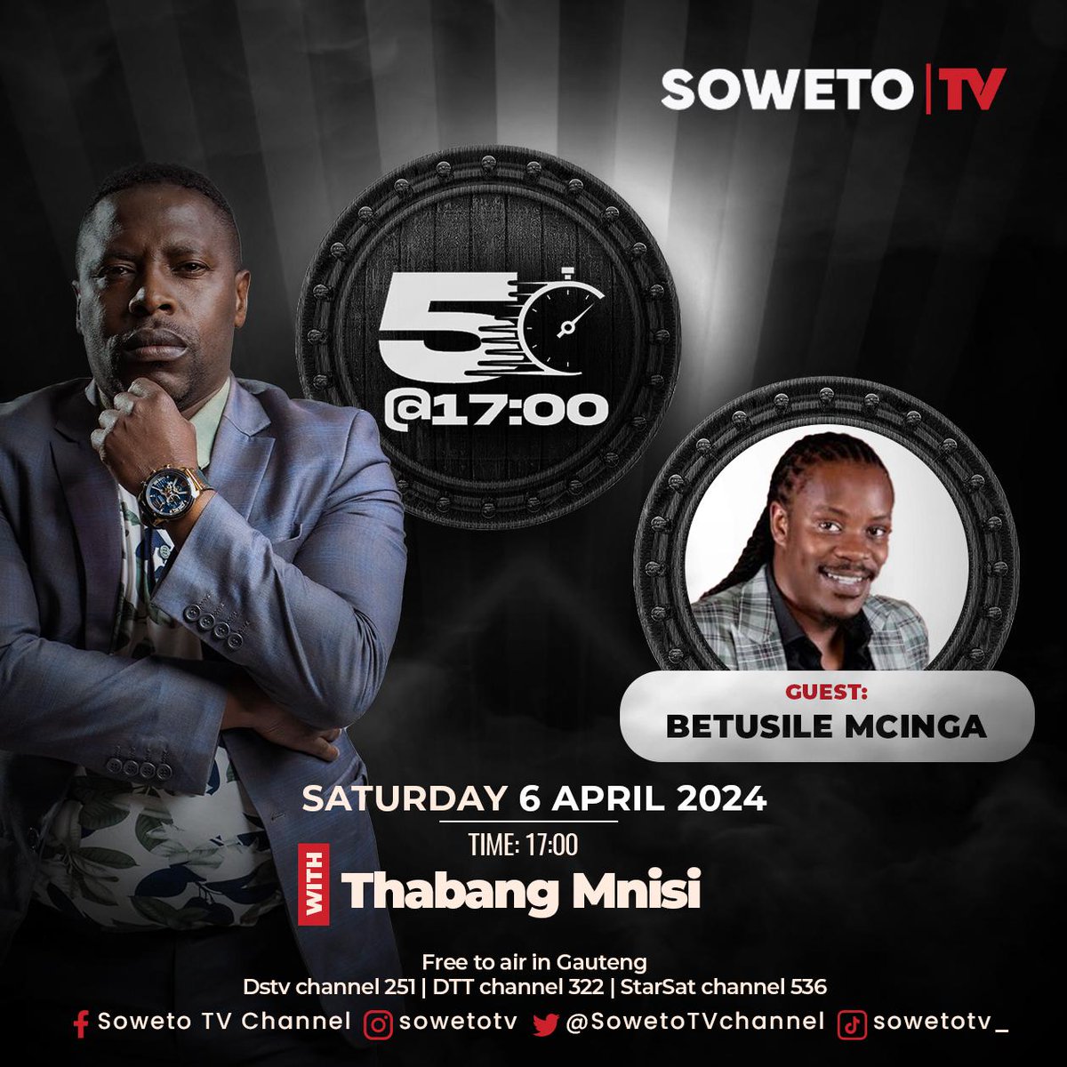 Join our host, Thabang Mnisi today at 17:00, as he gives you 5 hottest songs from award winning singer and songwriter, <a href="/Betusile_Mcinga/">Betusile Mcinga #NgenaNoah</a>!🔥Sing along with us in the comfort of your home! Tune in to Soweto TV, channel 251, don't miss it. 🔥📺