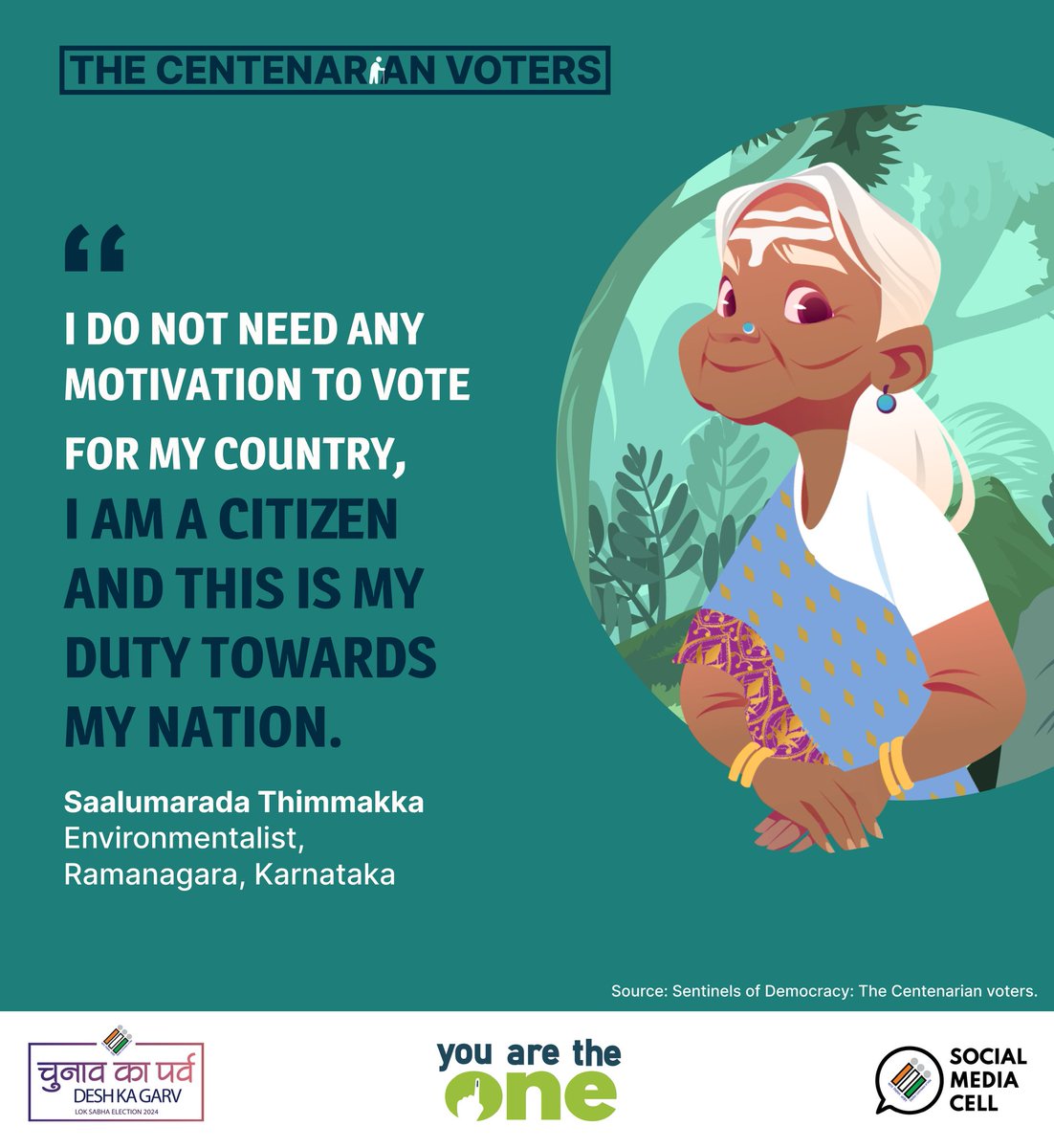 Evergreening democracy! 🙌✨ Padma Shri Awardee, environmentalist and a centenarian voter, Saalumarada Thimmakka shared her message for voters. #YouAreTheOne #ChunavKaParv #DeshKaGarv #Elections2024