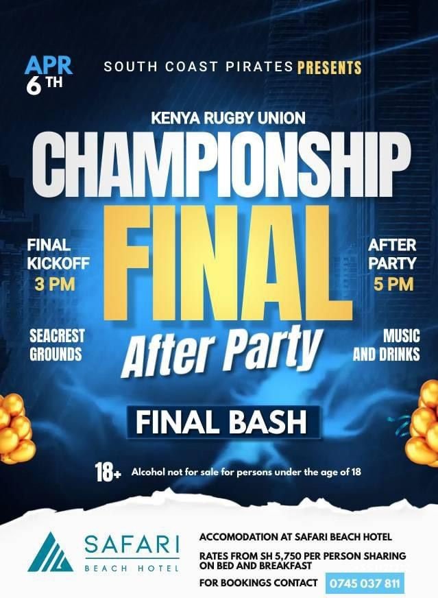 It is D-Day! Head down to Seacrest Grounds and be part of the electrifying atmosphere as the KRU Championship final unfolds. After the match, join the energy at the after party. Your support makes all the difference – see you there! #SafariBeachDiani #KRUChampionship