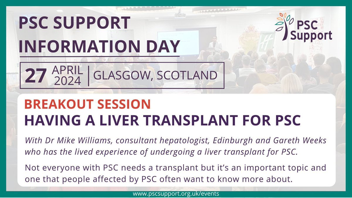 PSCSupportUK's tweet photo. Three weeks to go before our PSC Support Information Day in Glasgow. Not everyone with PSC needs a transplant but it’s an important topic and one that people affected by PSC often want to know more about. Register ➡️ https://t.co/dRejIFnrRB 
#LetsBeatPSC #PSCExpert #PSCSupport https://t.co/hQxCOrSbFu