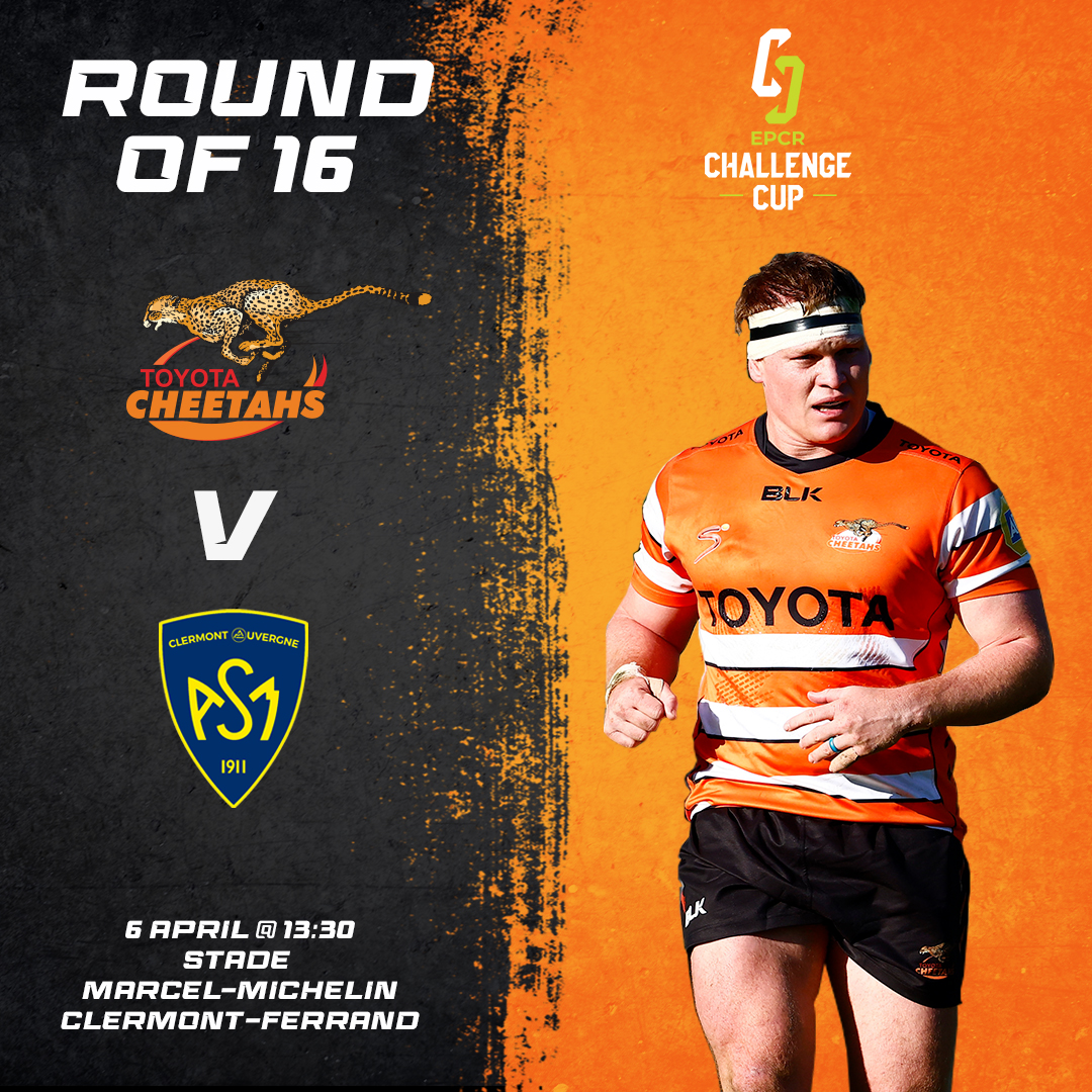 We’re ready for the round of 16 👊 Good luck to the Toyota Cheetahs as they gear up to clash against French side @asm_rugby_officiel in Clermont-Ferrand this Saturday. 🏉 ​ Make sure to comment with your message of support for the team below. 🧡🧡 You’ve got this @cheetahsrugby