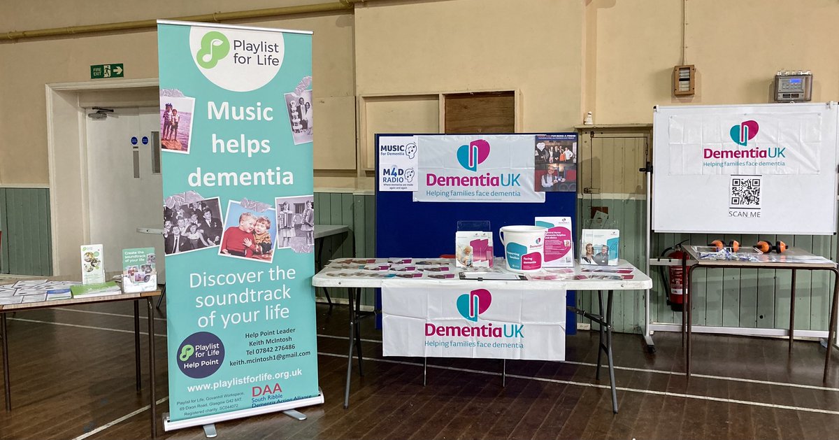 All set up and ready to go at St Andrews Church Hall in Leyland, promoting 3 wonderful Dementia charities in Dementia UK, Music For Dementia & Playlist for Life at our Charity 12 hour Drumathon in aid of Dementia UK 📷 #drumming4dementia