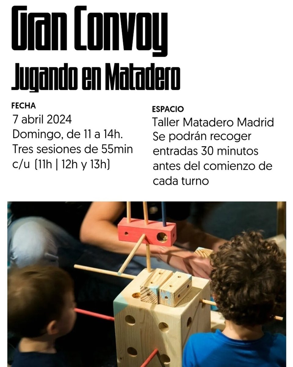 🚂Mañana #7ABR estáis invitados(as) a disfrutar en #MataderoMadrid una nueva sesión del espacio de juego libre para niños(as) 'El gran Convoy', junto a Serrín. 👀Se distribuirán entradas gratuitas 30 min antes de los 3 turnos habilitados (11 | 12 y 13h)⤵️ mataderomadrid.org/programacion/g…