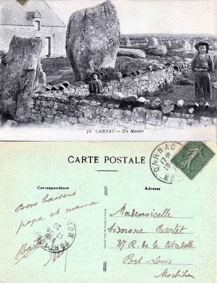 mercipourlacart's tweet photo. Carnac - Un Menhir - 1920

Voir https://t.co/pb3irM6wU3

Artaud et Nozais, Imp.-Édit., Nantes

#Bretagne #bretons #Carnac #chapeau #enfants #gamins #garçons #mainsdanslespoches #maison #menhir #Morbihan #muret #rochers #sabots
#CartePostaleAncienne #CartesPostalesAnciennes https://t.co/ZlyeT3zjrG