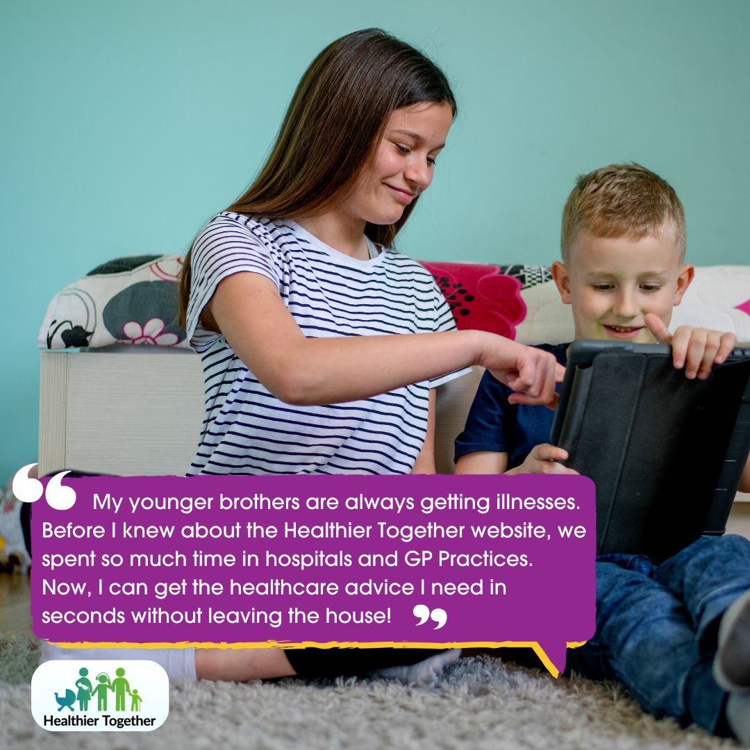 Feedback from a young person talking about how Healthier Together has helped them look after their siblings. Visit the Healthier Together website (there's also an app) - a great place to find accurate & trusted NHS healthcare advice: buff.ly/49waU86 @HT_NENC