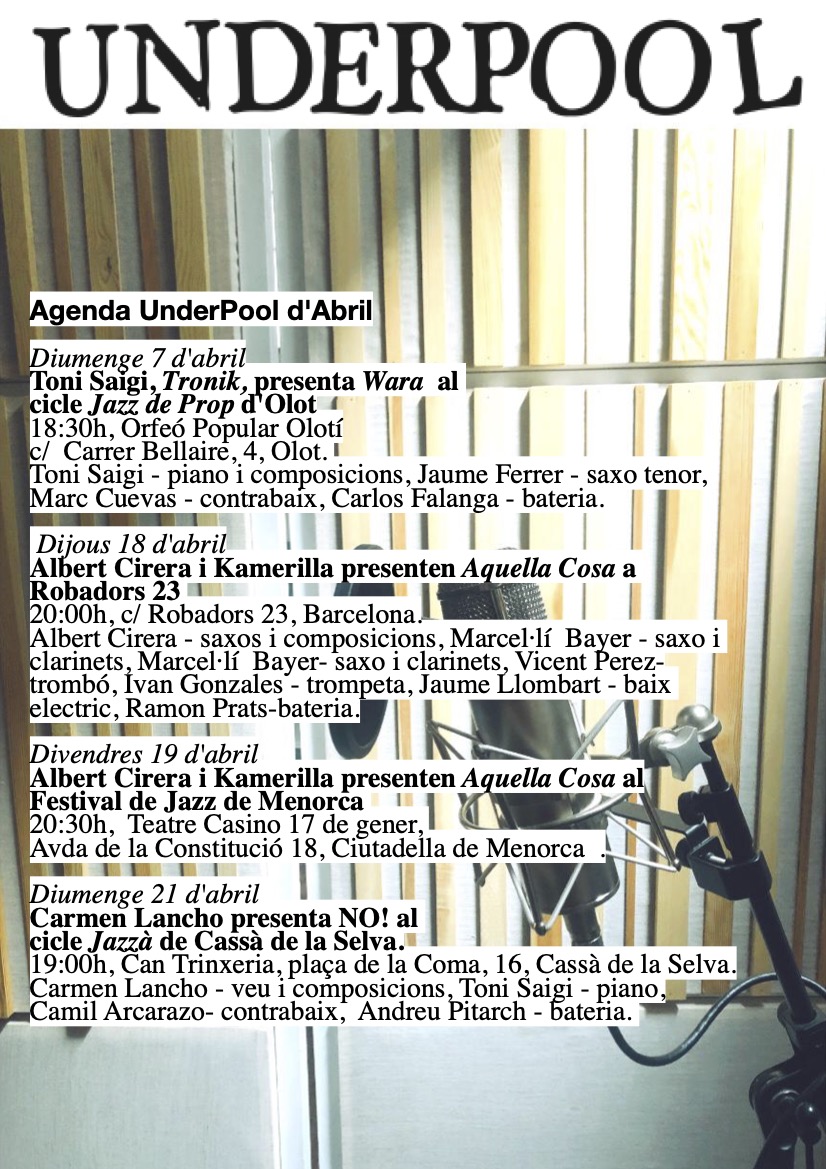 Ep!
Més música en viu pel mes d'abril, luju!  #jazzunderground #jazzlabel #jazzieufòria