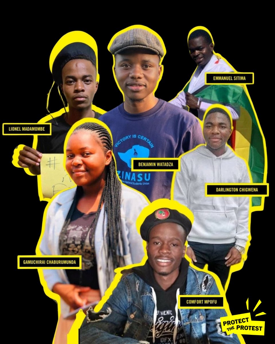 FREE AT LAST! Yesterday, 5 April 2024, the state dropped charges against 6 UZ students, Benjamin Watadza, Emmanuel Sitima, Comfort Mpofu, Lionel Madamombe, Gamuchirai Chaburumunda, and Darlington Chigwena, who were arrested in May last year after a peaceful protest in Harare.