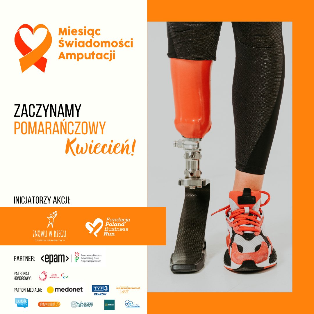 🦾Polski Komitet Paralimpijski objął honorowym patronatem Miesiąc Świadomości Amputacji. 🧡 
Organizatorami wydarzenia "Pomarańczowy Kwiecień" są: Fundację Poland Business Run oraz Fundację Znowu w Biegu.
Zapraszamy do udziału.

#polskikomitetparalimpijski #edukacja #integracja