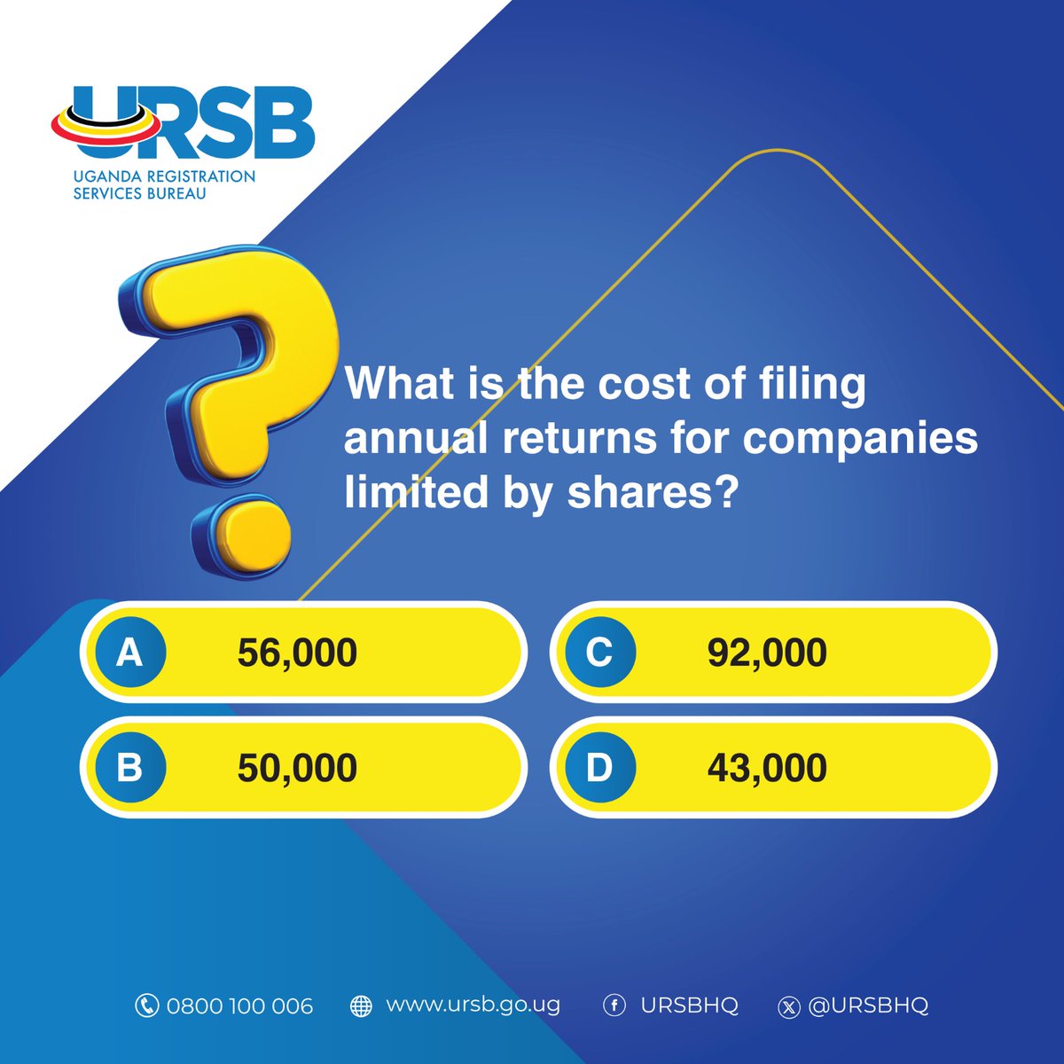 Can you guess the cost of filing annual returns for companies limited by shares? #URSBQuiz #BusinessRegistrationUG.